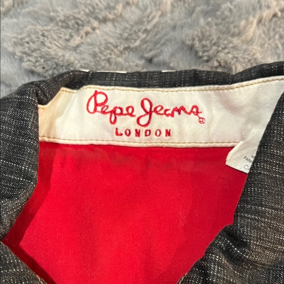 Vintage Y2K Pepe Jeans London Denim Jacket Big Logo Distressed Moto Style - Picture 5 of 8